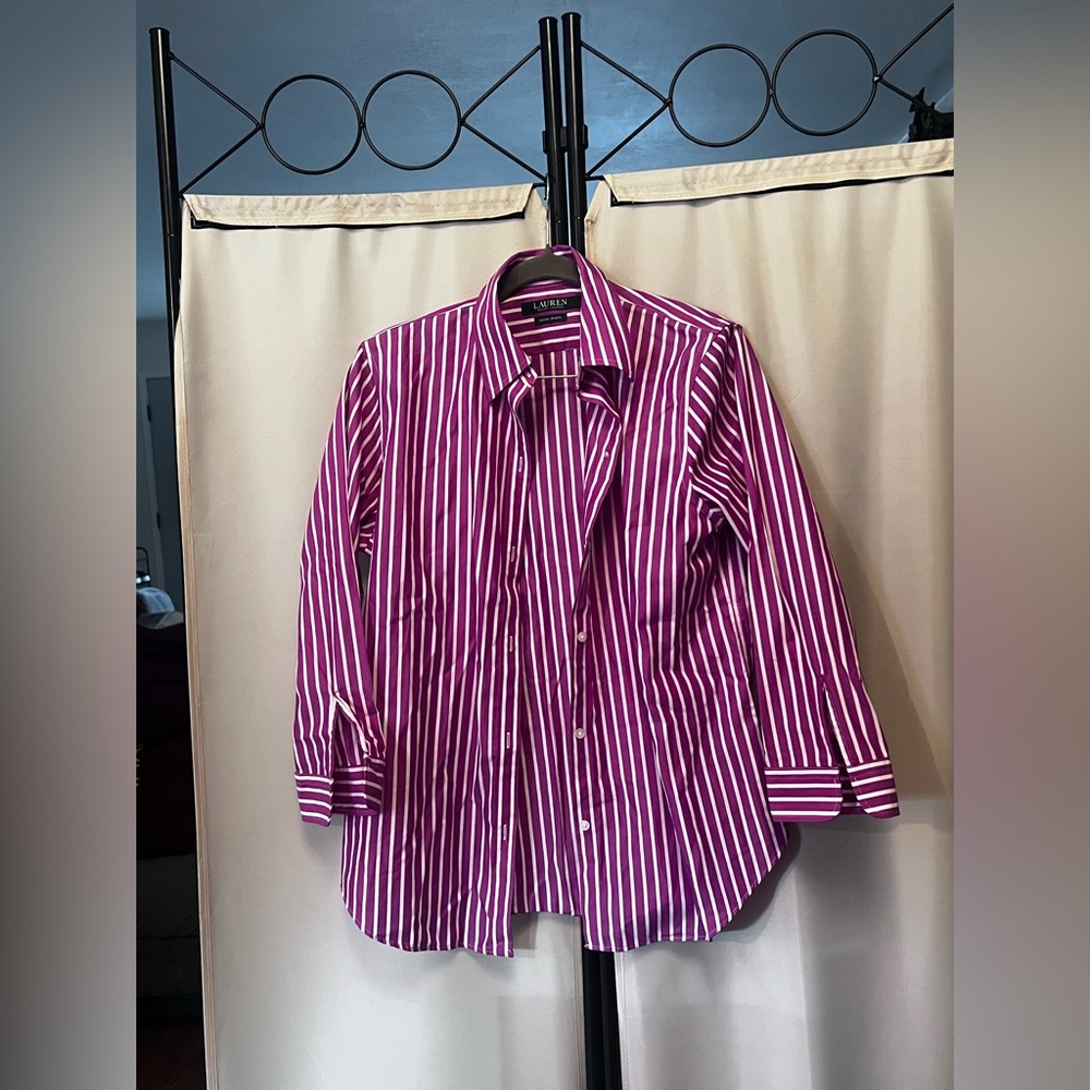 Ralph Lauren Women's Purple Striped Blouse